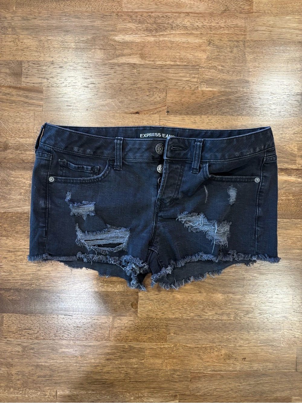Express Black Distressed Denim Cutoff Shorts